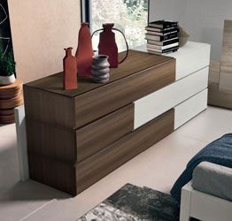 Comò maxi Bicolor con 6 cassetti alternati in Frassinato bianco e Quercia brown