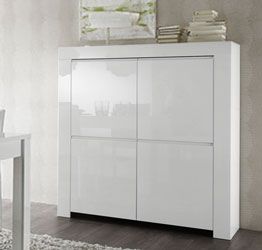 Credenza Moderna, Madia di Design, Made in Italy 4 ante Alta, Bianco Lucido