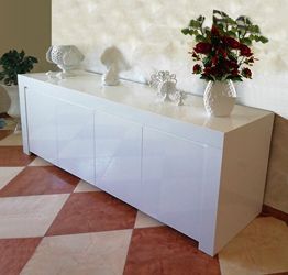 Credenza elegante, Madia di Design, 4 ante, Bianco Lucido