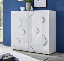 Madia contenitore Cerchio a 2 ante, finitura bianco lucido, design moderno