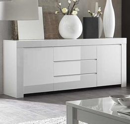Credenza Moderna, Madia di Design a 2 ante e 3 cassetti, Bianco Lucido