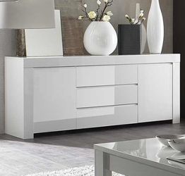 Credenza Moderna, Madia di Design, 2 ante e 3 cassetti, Bianco Lucido