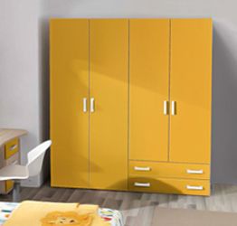 Armadio moderno Giallo e Olmo con 4 ante battenti 2 cassetti