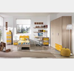 Letto singolo Dasy moderno con testiera gialla, linea onda