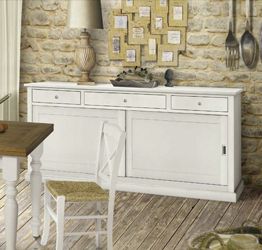 Credenza in legno bianco opaco, arte povera - cm 200x90