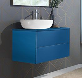 Mobile da bagno Blu azzurro con due cassetti, sospeso