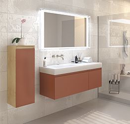 Mobile con lavabo integrato, sospeso, finitura Marrone rame 