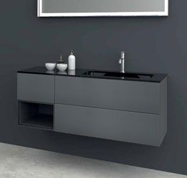 Mobile bagno sospeso 3 cassetti, lavabo integrato, finitura Grigio basalto e Cristallo nero lucido