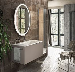 Bagno con mobile, lavabo e colonna, finitura Castoro e Rovere tivoli