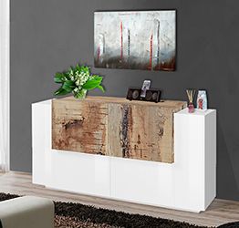 Offerta credenza Bianca lucido e Pero, 4 ante 