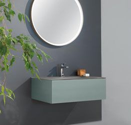 Mobile bagno con lavabo integrato con cassetto, finitura Grigio Traffico e satinato Terra