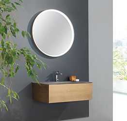 Mobile bagno con lavabo integrato con cassetto, finitura Bronzo anticato e satinato Terra