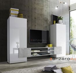 Mobile porta tv, soggiorno moderno Irene Bianco Lucido e Beton