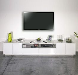 Moderno porta tv in appoggio in finitura bianco laccato lucido 