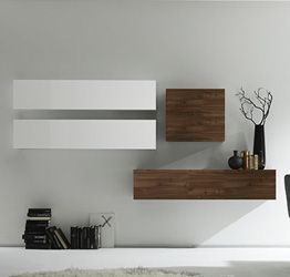 Parete attrezzata moderna di design, in legno Noce Dark e Laccato Bianco - 250x169 cm