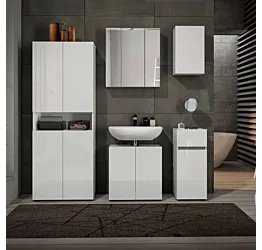 Bagno moderno completo con specchio, finitura Bianco 