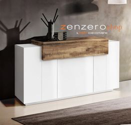 Offerta credenza moderna 3 ante, 1 ribalta in Bianco lucido e Pero