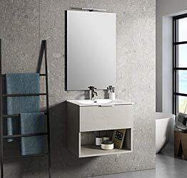 Mobile da bagno sospeso con lavabo in ceramica, colore Avana Effetto Pietra