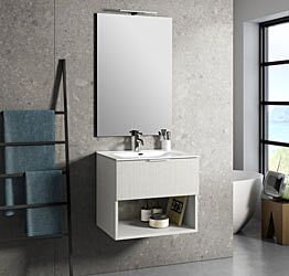 Mobile da bagno sospeso con lavabo in ceramica, colore Bianco london king