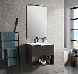 Mobile da bagno sospeso con lavabo in ceramica, colore Testa di Moro