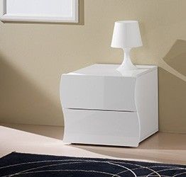 Comodino di design a 2 cassetti sagomati, bianco lucido, linea onda