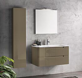 Mobile bagno moderno, 2 cassetti con maniglia a gola, finitura Tortora Lucido