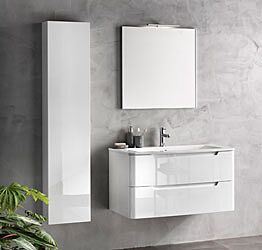 Mobile bagno moderno, 2 cassetti con maniglia a gola, finitura Bianco Lucido