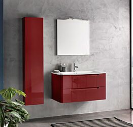 Mobile bagno moderno, 2 cassetti con maniglia a gola, finitura Rosso Lucido