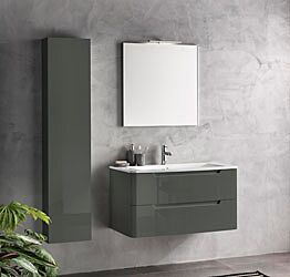 Mobile bagno moderno, 2 cassetti con maniglia a gola, finitura Grigio Lucido