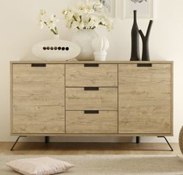 Credenza Moderna, Madia di Design, 2 ante e 3 cassetti, Legno Sherwood Oak