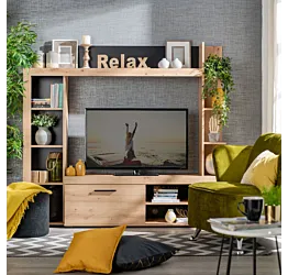 Parete attrezzata moderna finitura Rovere e Nero