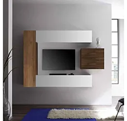 Parete attrezzata moderna di design, Noce Dark, Mercure e laccato bianco - 196x169 cm