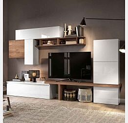 Conveniente ed elegante Parete Attrezzata L.280, finitura Bianco lucido e Mercure