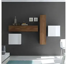 Soggiorno Zenzero, parete attrezzata moderna di design, in legno e laccato bianco - 244x169 cm
