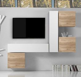 Parete attrezzata moderna di design, rovere stelvio e bianco lucido - 255x200 cm