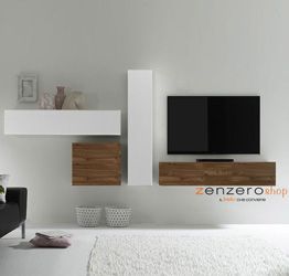 Parete attrezzata moderna di design, Noce Dark e Laccato Bianco Lucido - 321x169 cm