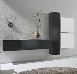 Parete moderna di design, antracite e bianco lucido - 244x169 cm