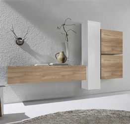 Parete attrezzata moderna di design, rovere stelvio e bianco lucido - 244x169 cm
