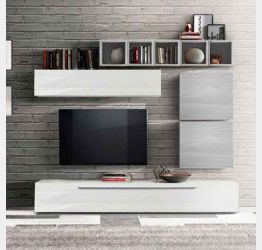 Pareti sala soggiorno Zenzero moderno e di design Bianco Lucido, Gesso e Artico