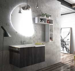 Mobile bagno con lavabo, 1 cestone finitura Olmo rodano