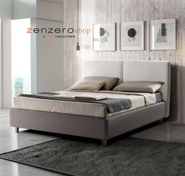 Letto matrimoniale Wezwen con contenitore in finitura grigio perla ed antracite