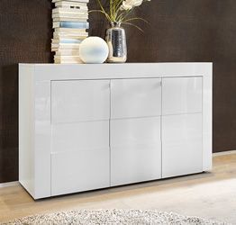 Credenza Moderna, Madia di Design, 3 ante, Bianco Lucido