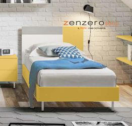 Letto singolo POP 01, finitura Giallo cedro, Bianco Opaco e Grigio Seta