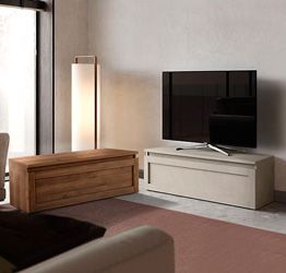 Base TV con un cassettone e frontale con telaio, disponibile in diverse finiture