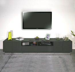 Moderno porta tv extra large in appoggio in finitura antracite laccato lucido