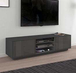 Porta tv di design in finitura laccato antracite con due ante e due mensole in vetro