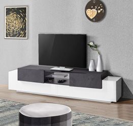 Offerta mobile porta tv bianco lucido e ardesia, 2 ante 2 ribalte