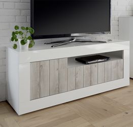 Mobili tv moderno a 3 ante, moderno e di design, finitura Bianco Lucido e Pino Bianco