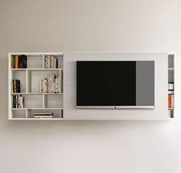 Libreria con porta scorrevole, porta tv sospeso