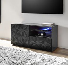 Base porta TV, 1 ante 1 cassetto, grigio laccato lucido con serigrafia prismatica